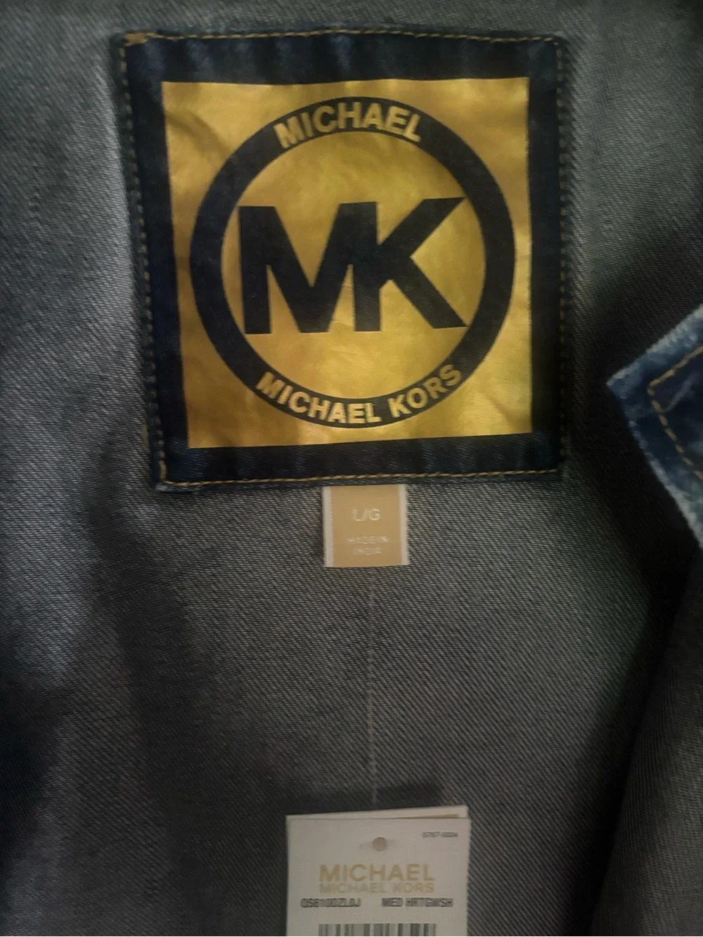 Michael Kors Navy Denim  Jacket with Gold Logo Patch